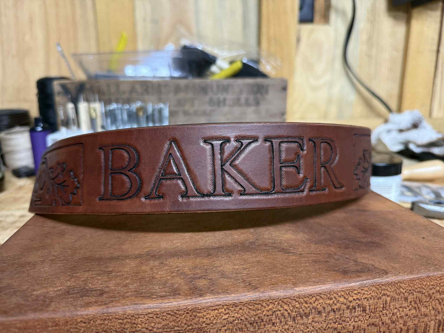 Hand tooled Duck Tote "Oak and Feather"